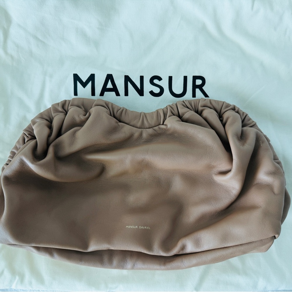 Mansur Gavriel Leather Ruched Clutch in Taupe